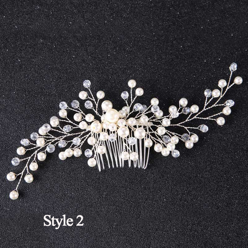 GETNOIVAS Handmade Silber Farbe Perle Blume Haar Kamm Braut Tiara Crown Kopfschmuck Hochzeit Braut Frauen Haar Schmuck Zubehör: Style 2