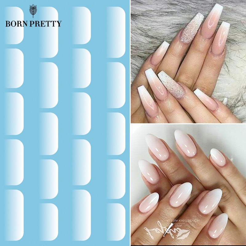 Wit Nail Art Water Decals Transfer Stickers Voor Jelly Nail Gel Eiwit Gradiënt Effect Nail Sticker Franse Nagels Diy
