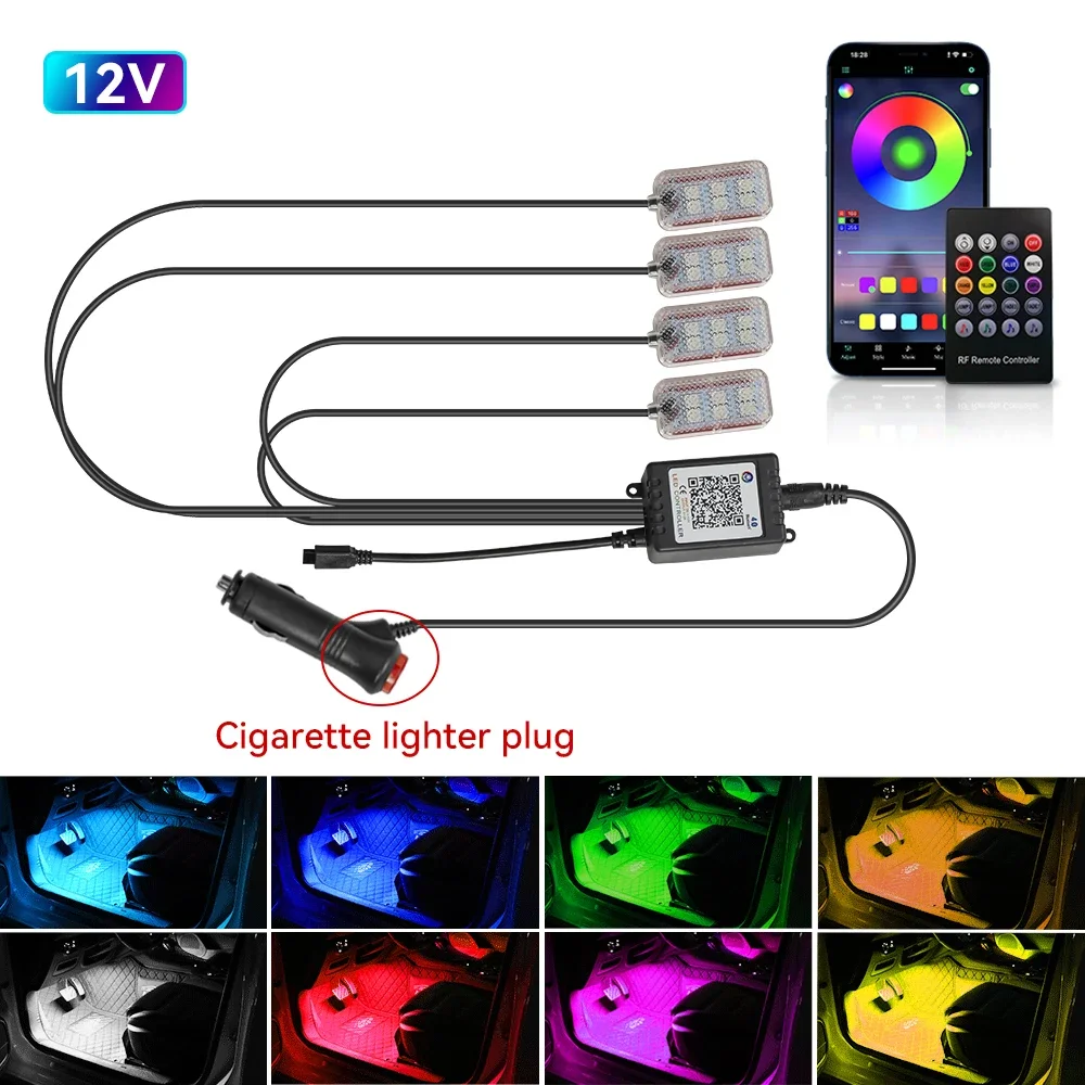 Neon Auto LED-binnenverlichting RGB Omgevingslichtset met APP Draadloze bediening LED Auto Sfeer Decoratieve Lamp: Crystal Blue