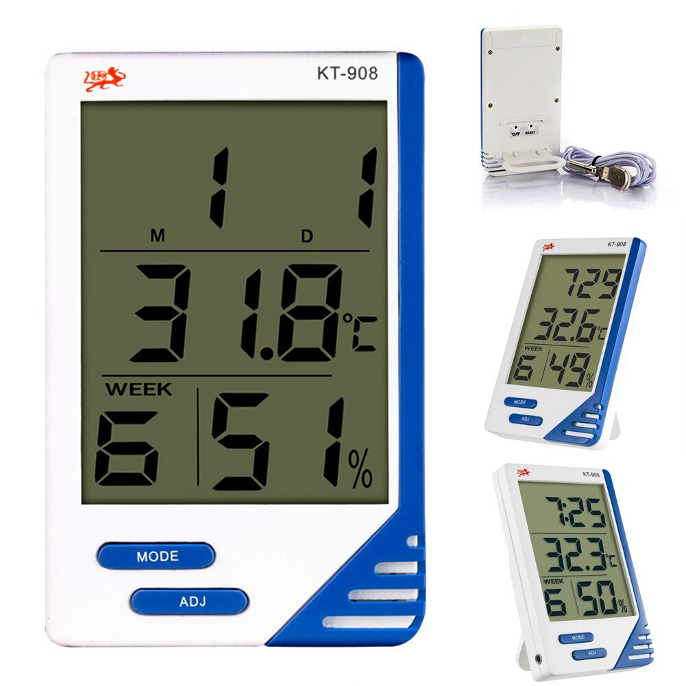 Digital Thermometer Big Screen Indoor and Outdoor Temperature Hygrometer KT-908