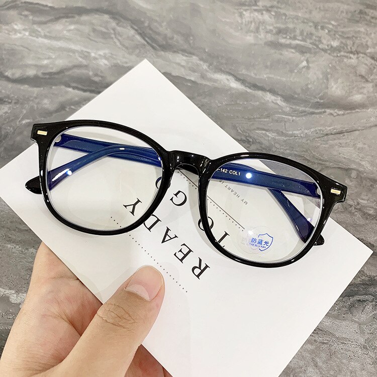 Oulylan Vintage Round Glasses Frame Women Men Blocking Blue Light Eyeglasses Computer Eye Glasses Clear Lens Optical Spectacles: Bright Black