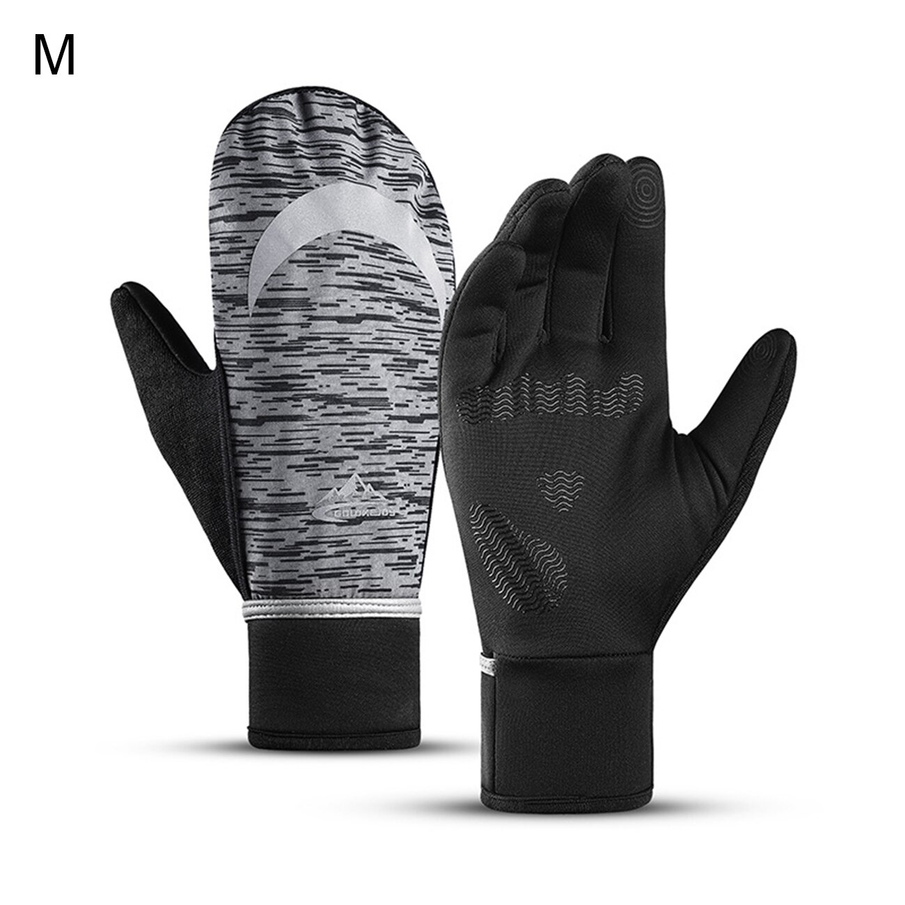 Winter Ski Mittens Warm Waterproof Reflective Gloves For Cycling Unisex Full Finger Thermal Fleece Touchscreen Reflective Golves: Black / L