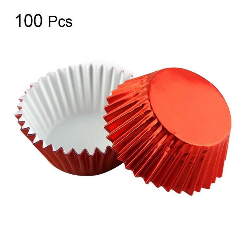 100 stuks 11cm ronde vormen folie metallic papier muffin cupcakevormpjes bakvorm bakvorm bakvorm bakvorm maker bakvormen bakplaat: Rood