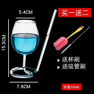Rødvin glass kopp whisky glass varmebestandig glass sugende juice melk kopp te vin kopp med drikkerør sugerør: 5