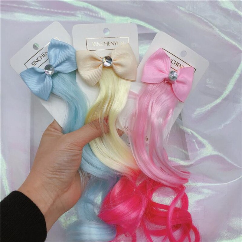 Pinzas para el pelo con pajarita de colores para niña, pinzas trenzadoras para el pelo con alas de purpurina de arcoíris, lazos para el pelo de princesa, peluca larga, horquillas, herramienta trenzada