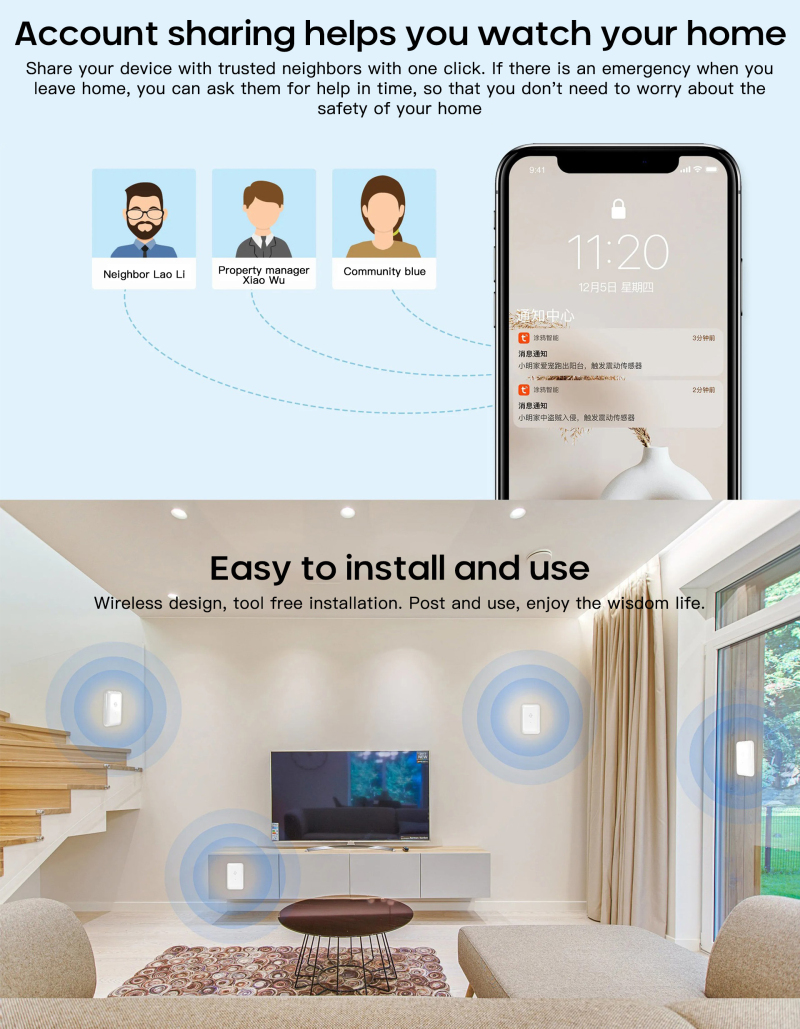 Tuya Zigbee3.0 Home Smart Anti-theft Vibration Sensor Mobile Phone Remote Control Compatible With Alexa Google Home