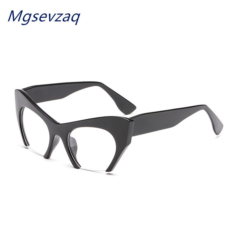 Trendy kvindelige briller halv stel cat eye personlighed klassisk all-match transparent brille stel: C1