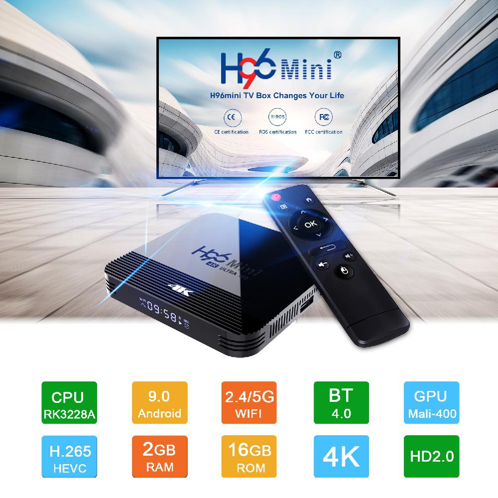 H96 BT4.0 Tv Box Mini Stb H8 2G + 16G 4K Hd Tv Set Top Box Rockchip RK3228A Ondersteuning 2.4G /5G Wifi Android 9.0 Google Play R60
