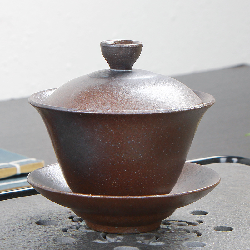 Retro te terrin kinesisk lertøj sancai te skål te sæt fambe brænde keramisk kop kop og underkop sæt: D 3.8 tommer