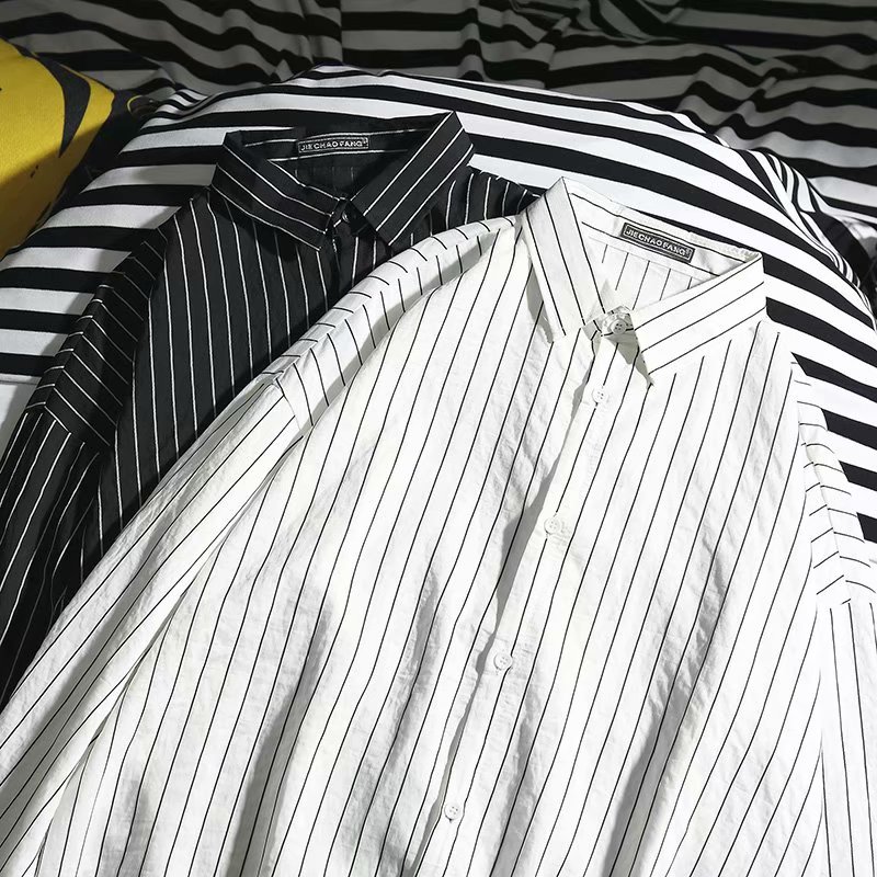 Svart skjorte herre lange ermer enkel pluss størrelse stripete harajuku klær herre skjorter street wear casual koreansk stil topp