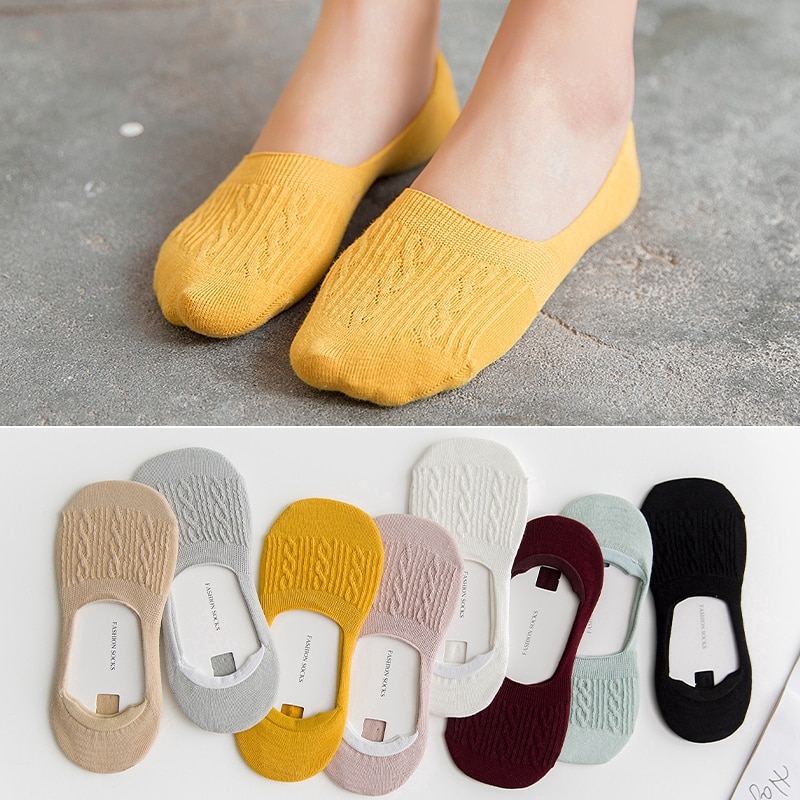Bomuld strikket vævning ensfarvet kvinder calcetines usynlige sokker kvindelige damer åndbar ankelbåd sokker tøfler sok