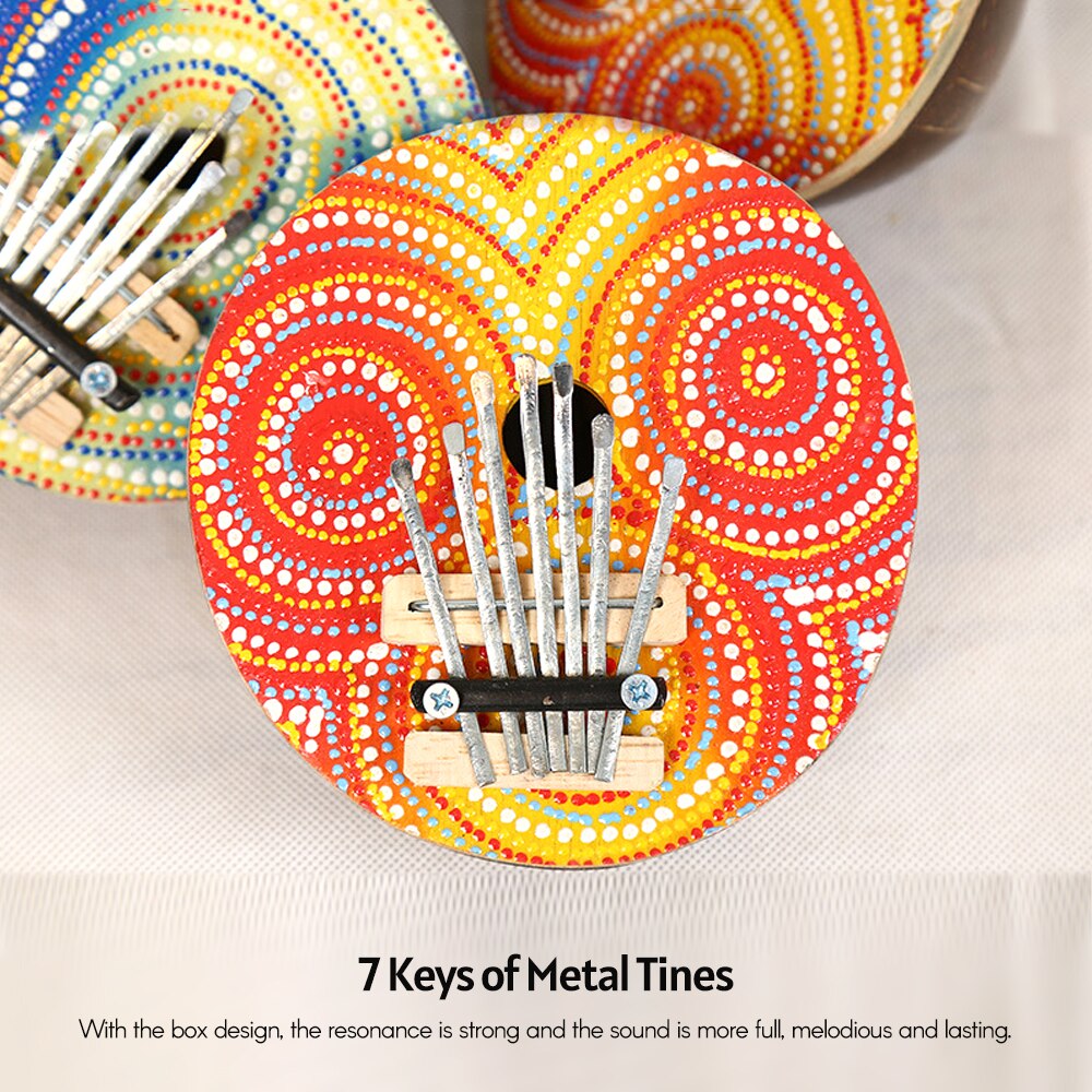 7 Keys Colorful Thumb Piano Kalimba Mbira Finger Piano Coconut Shell Metal Material Musical Instrument Toy Portable for Beginner