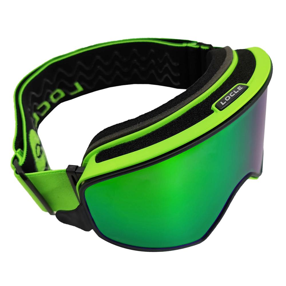 Locle Magnetische Skibril 2 In 1 Mannen Vrouwen Snowboard Bril Skiën Bril Brillen Sneeuw Anti-Fog Ski Masker: Green without Box
