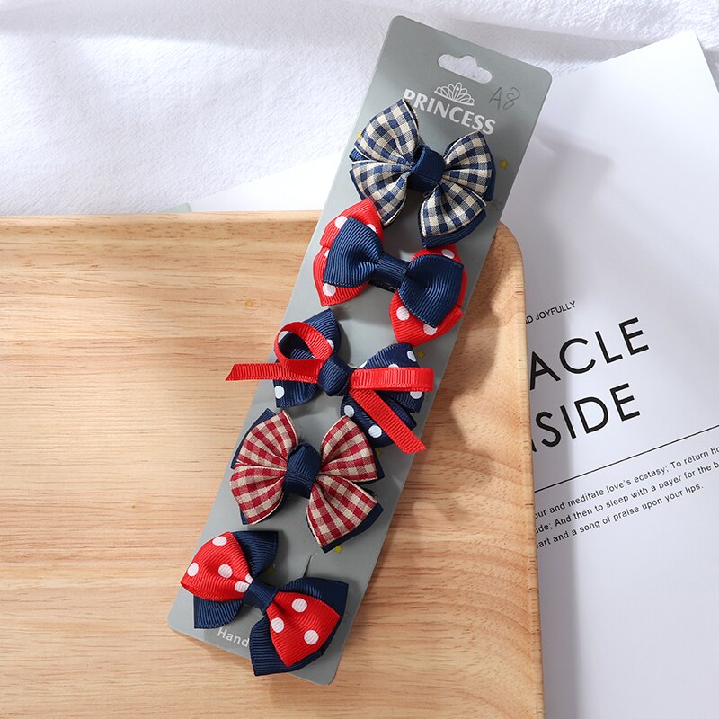 5 stk/sæt sløjfe hårnål pige farve print hårnål hår tilbehør baby farve sløjfe hår tilbehør børn hår spænder: Stil -4