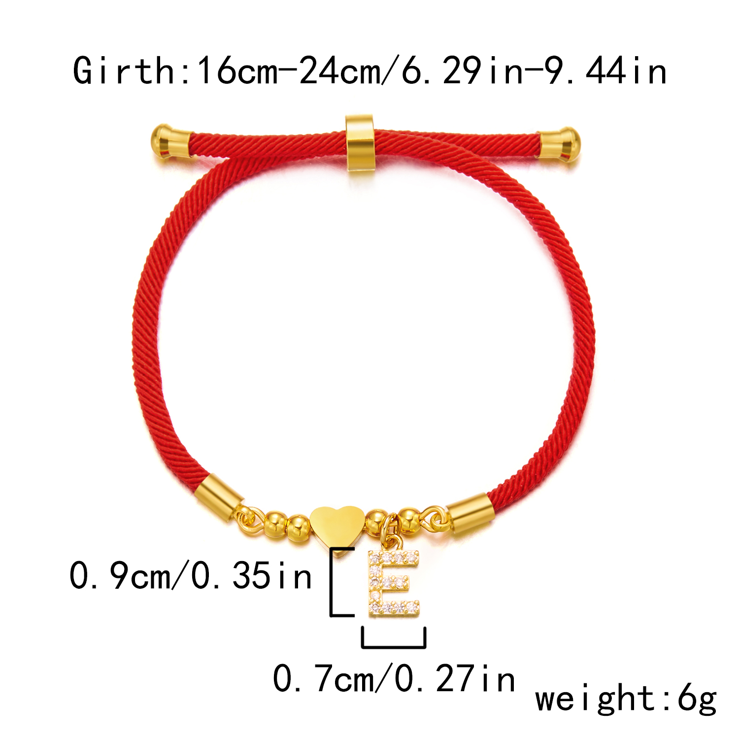acier inoxydable couleur or coeur A-Z lettre initiale Bracelet hommes chance corde rouge Bracelet à breloques pour femmes hommes bijoux