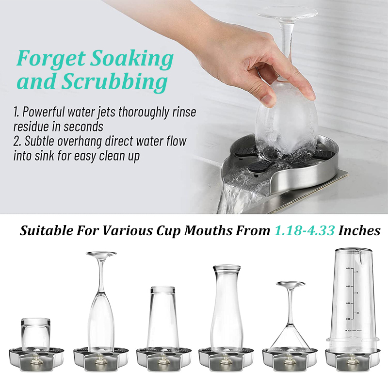 Lavello da cucina tazza di vetro lavaggio automatico in acciaio inox pressione Spray rondella tazza strumento di pulizia rubinetto Bar sciacquatrice brocca di caffè