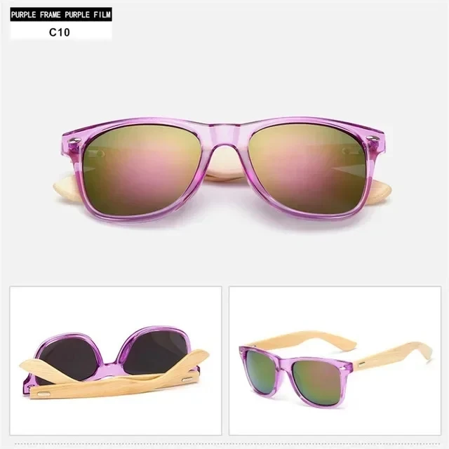 Gafas de sol de madera de 14 colores para hombres y mujeres, gafas de sol cuadradas de bambú para mujeres y hombres, gafas de sol con espejo retro de sol masculino 2025 hechas a mano: Plata