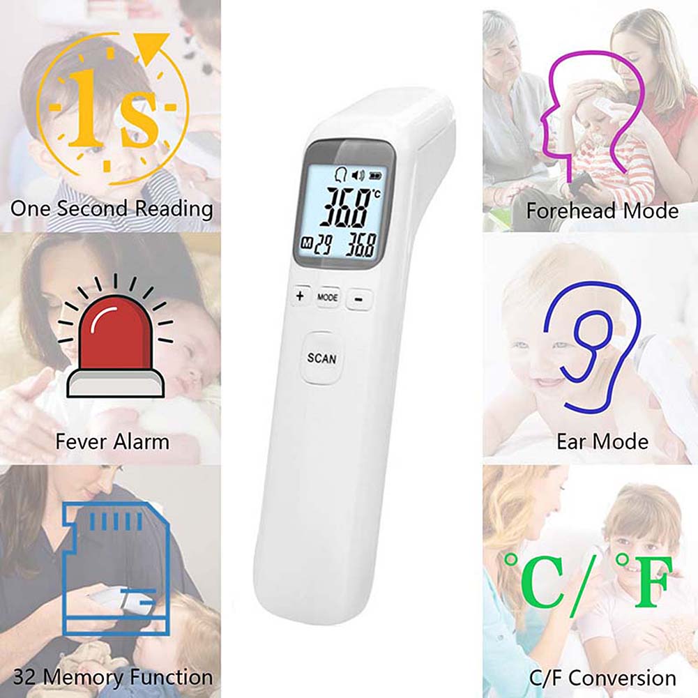 Infrarødt termometer berøringsfrit digitalt pande termometer + lcd baggrundsbelysning til voksen / børn / baby
