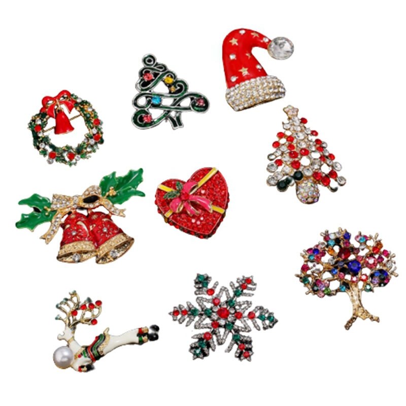 Christmas Enamel Snowman Santa Tree Bell Brooch Pin - Festive Jewelry Accessories for Women