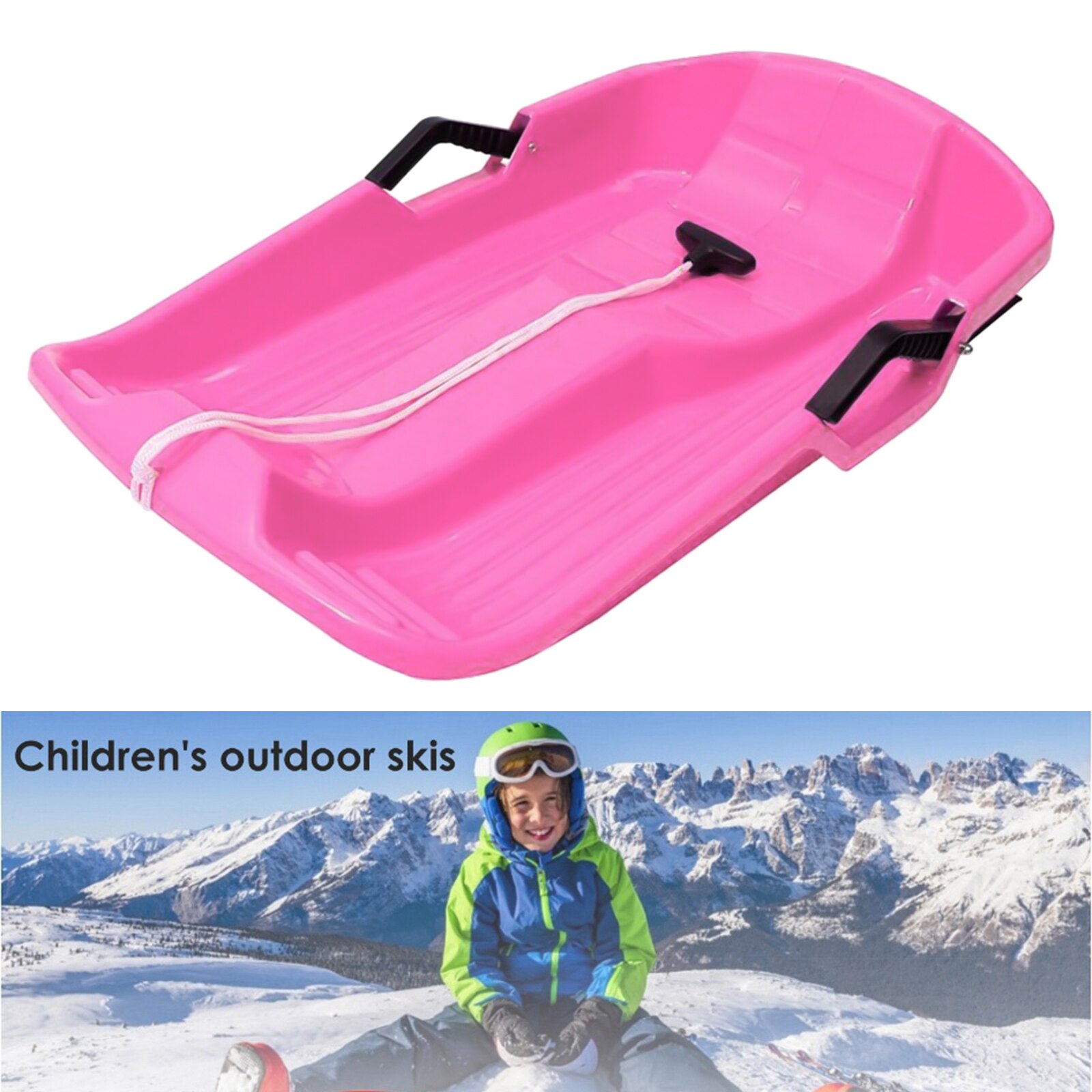 Luge de neige Sprinter de descente robuste pour enfants garçons filles adultes avec poignées de sécurité et corde de traction: Pink