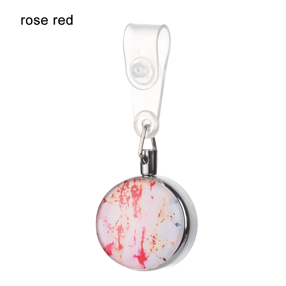 1 pc rustfrit stål udtrækkeligt sygeplejerske badge hjul klip stjernehimmel marmor mønster identifikationskortholder: Rosenrød
