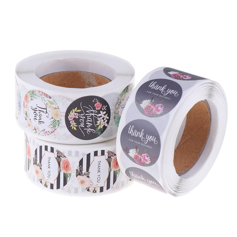 Colorful Thank You Pictures Stickers Seal Labels with Flower Round Envelopes Seal Stickers Office School Accessories
