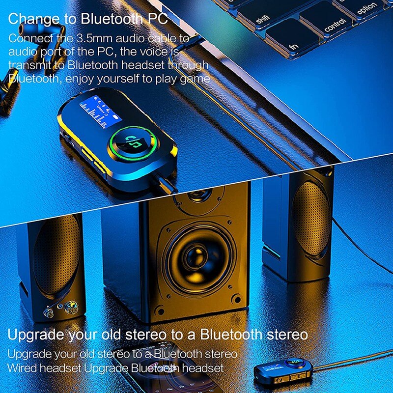 Bluetooth 5.0 sender und empfänger mit digitalanzeige, freisprechfunktion, ,3d surround-sound-funktion für auto und heimstereoanlage