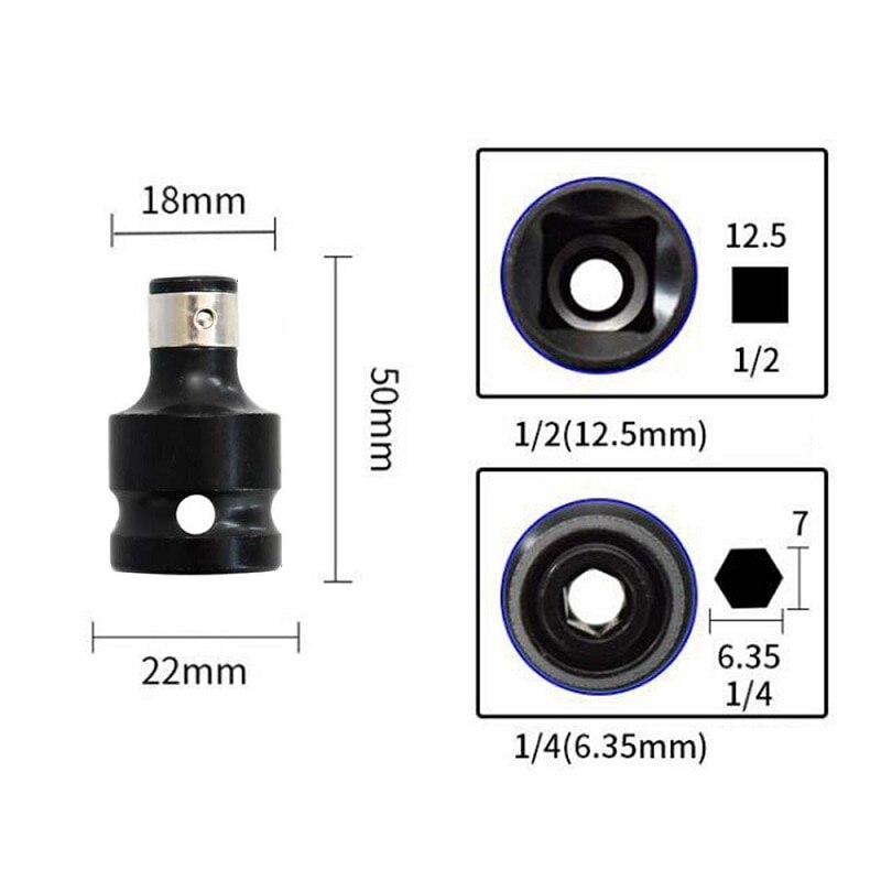 1 Set Steel 1/2" Square To 1/4" Hex Ratchet Socket Wrench Socket Adapter Spanner Set Drive Converter Impact Tool 50*23*18mm