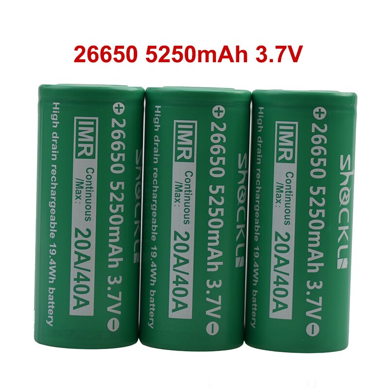 Shockli 26650 5250mAh 3.7v Li-ion rechargeable battery 30A 40A 26650 lithium battery for high power flashlights torch
