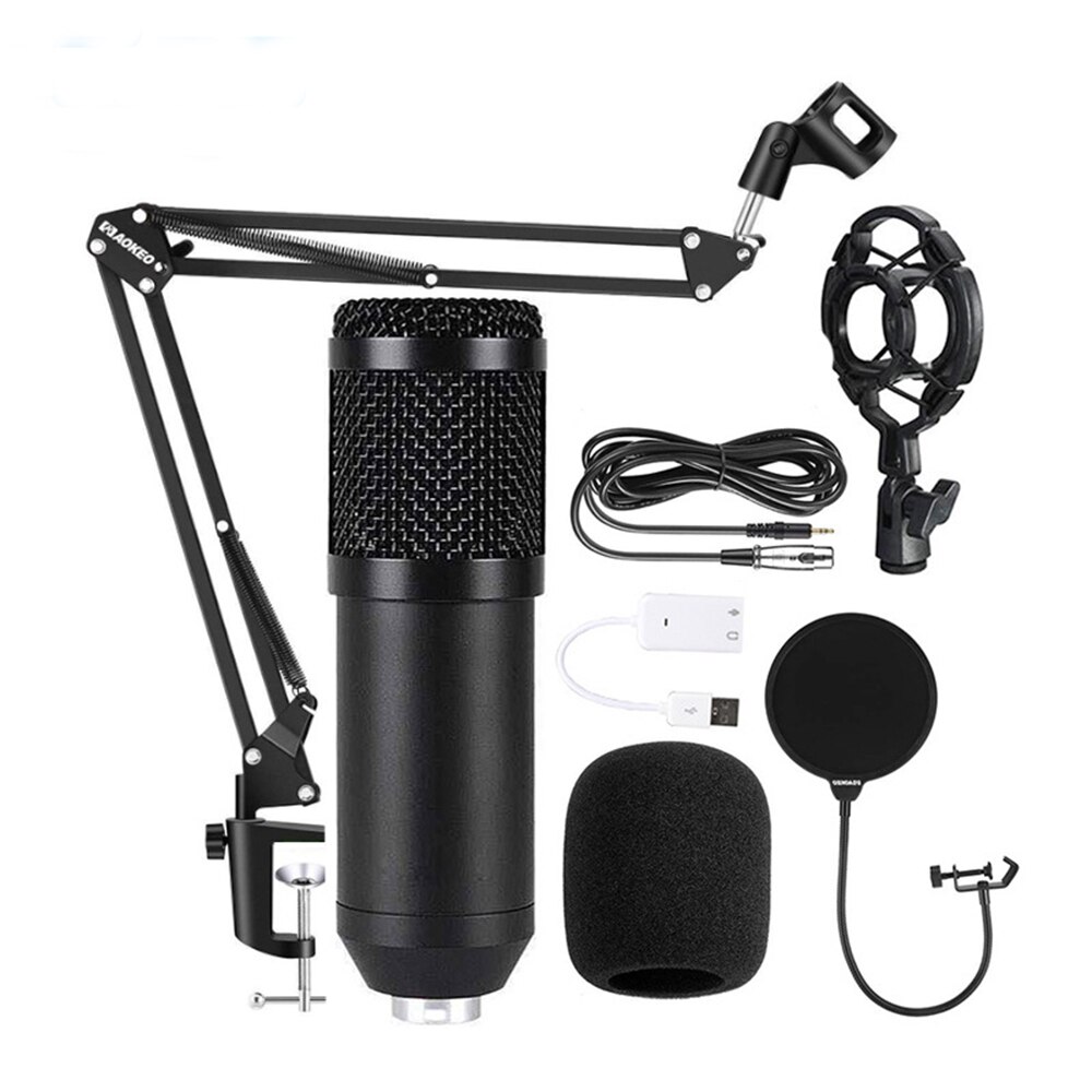 Micrófono condensador de estudio BM800 , 3,5mm, con cable, condensador, micrófono de grabación de sonido para ordenador: Black