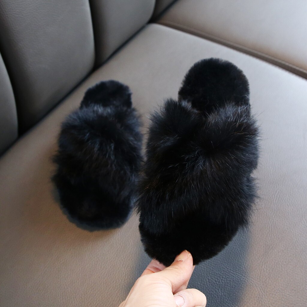 Peuter Kids Baby Meisjes Slippers Bont Slides Schoenen Cross Band Zachte Pluche Fleece Huis/outdoor Warme Thuis Slipper Kinderen kapcie
