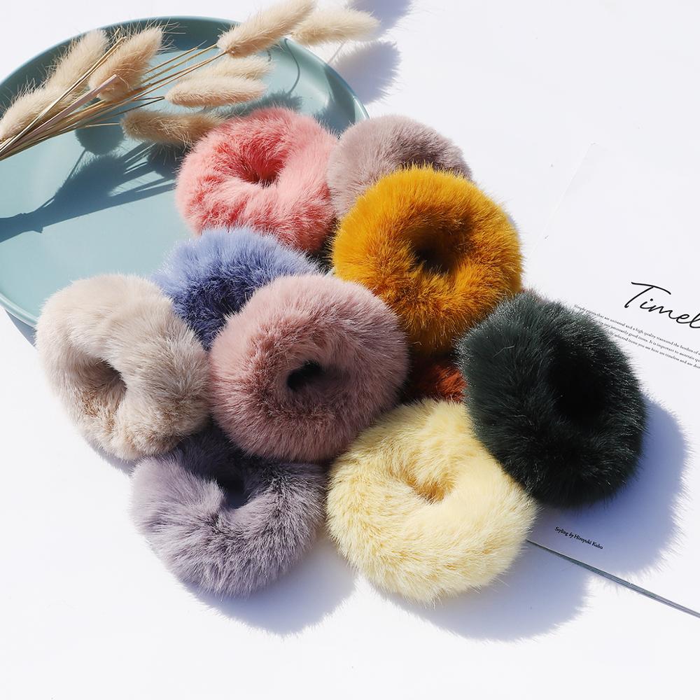 Temperament Colorful Furry Elastic Rubber Band Soft Plush Hair Rope For Women Girls Headwear Hair Accessories