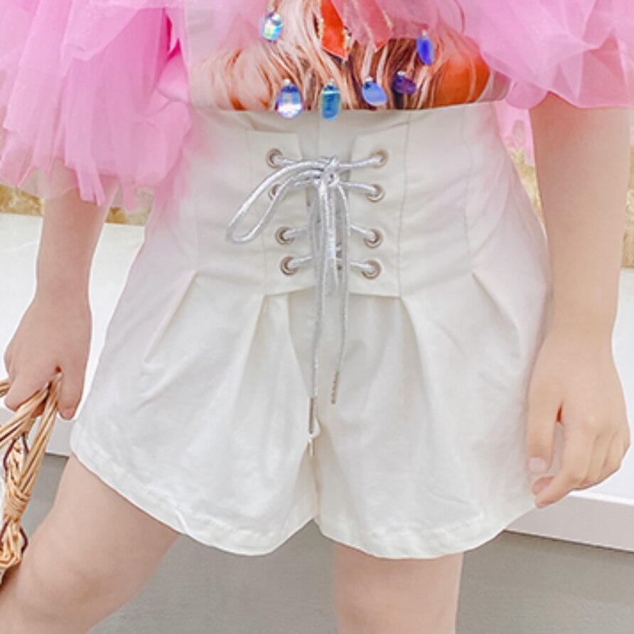 Sommer piger baby snøre shorts børn underdele børn brede ben lanterne shorts høj talje: Hvid / 130cm