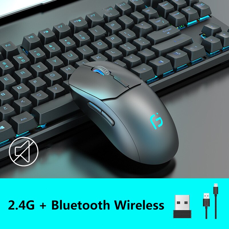2.4g bluetooth trådløs mus usb genopladelig magisk lydløs gaming mus til xiaomi bærbar pc gamer computer mac ipad android: B dobbelt tilstand sort