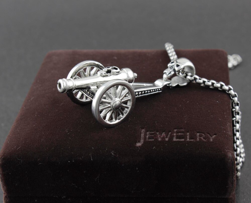Rvs Skull Oude guns Artillerie Cannon mannen Biker Hanger Ketting B71
