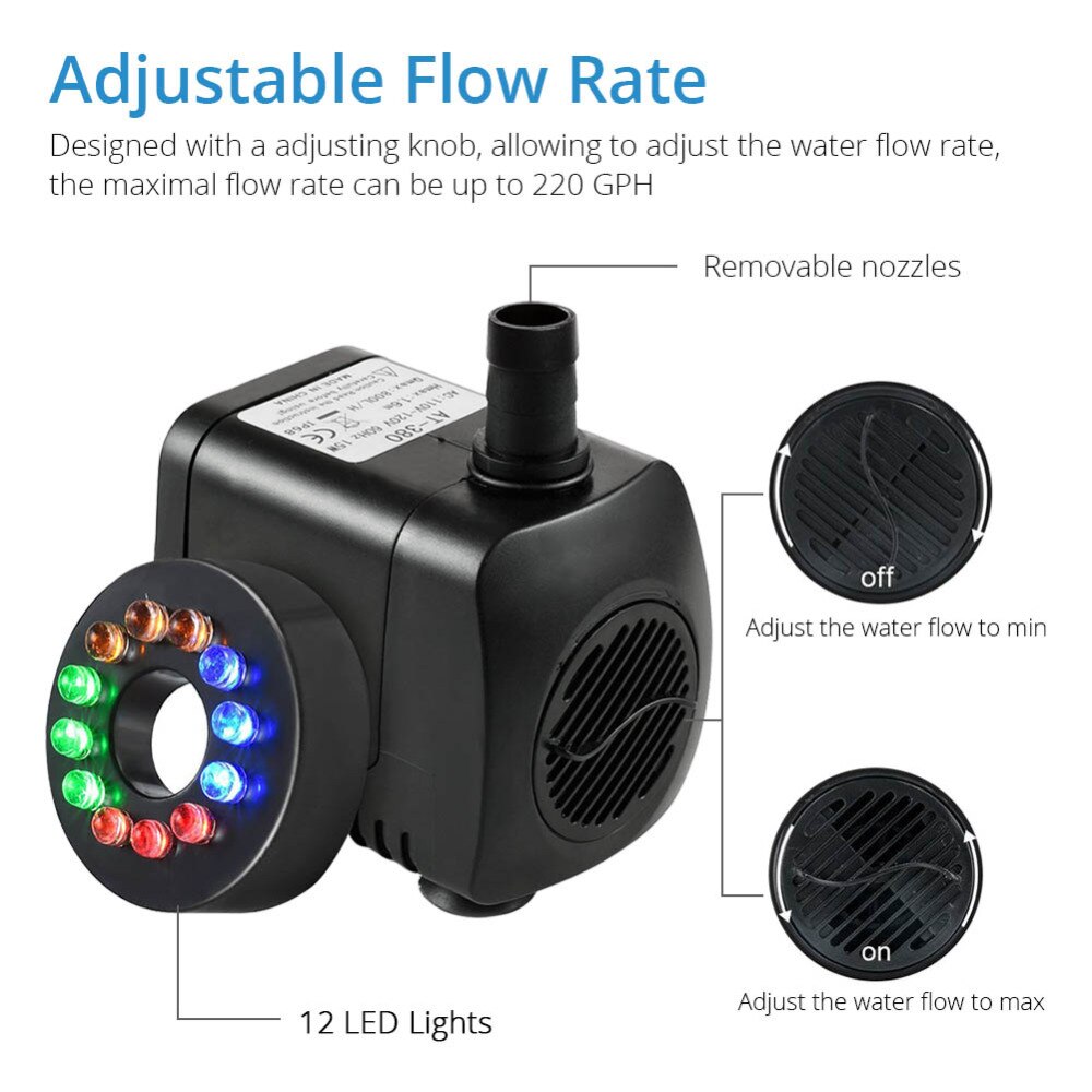 Nicrew 15W 800L/H Dompelpompen Fontein Waterpomp Met 12 Kleur Led Light Fish Tank Aquarium Fontein Vijver zwembad Pompen Decoratie