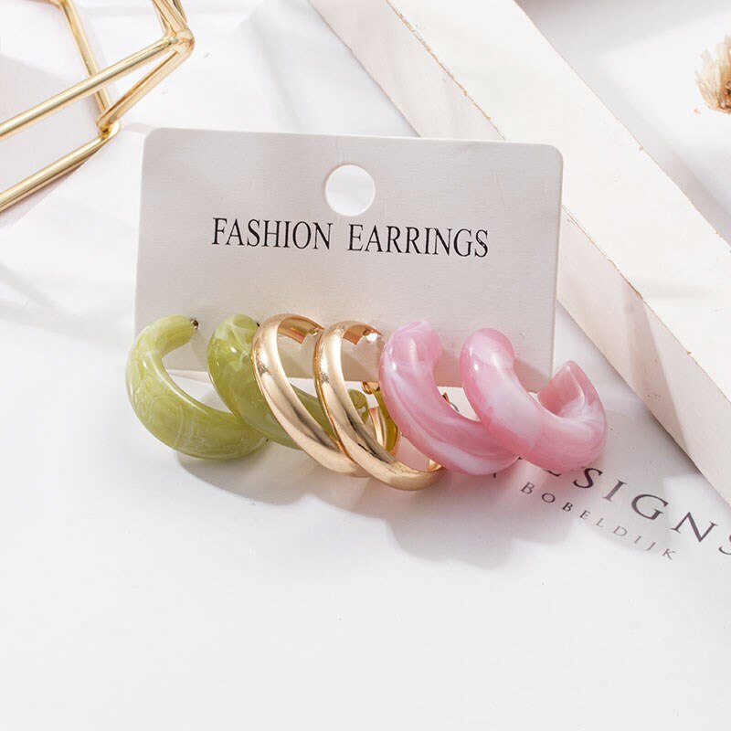 Grandes boucles d'oreilles géométriques en acrylique pour femmes, ensembles de perles, accessoires tendance, bijoux,: Gold 1026