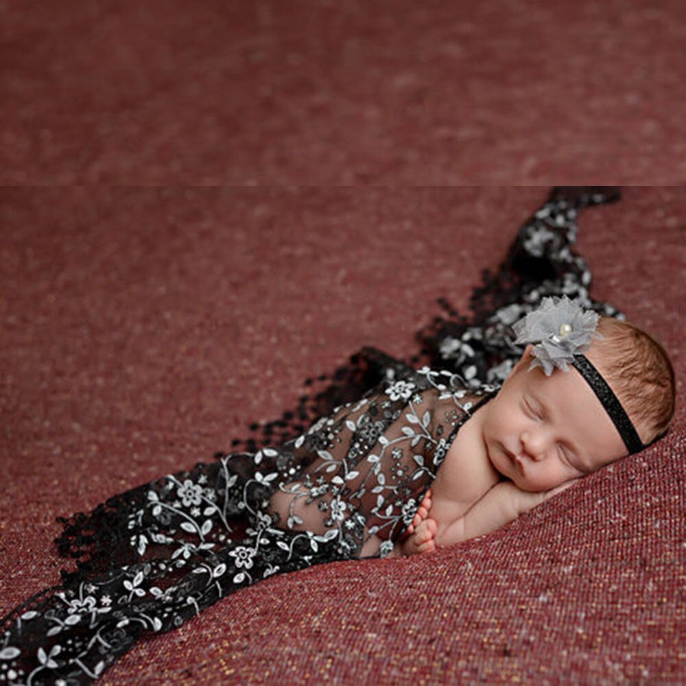 Fotografering rekvisitter nyfødt baby pige foto rekvisitter blonder quilt med pandebånd spædbarn piger søde solidt tæppe hårbånd sæt