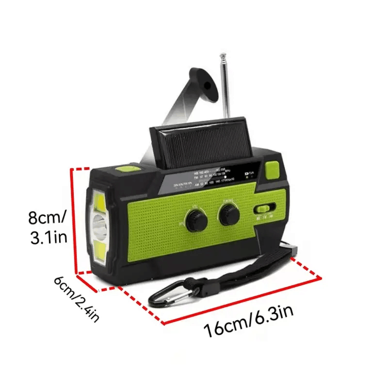 Radio fm portátil, manivela Solar, USB, carga de teléfono, Banco de energía, Radio meteorológica, alarma SOS de emergencia, linterna LED: Azul