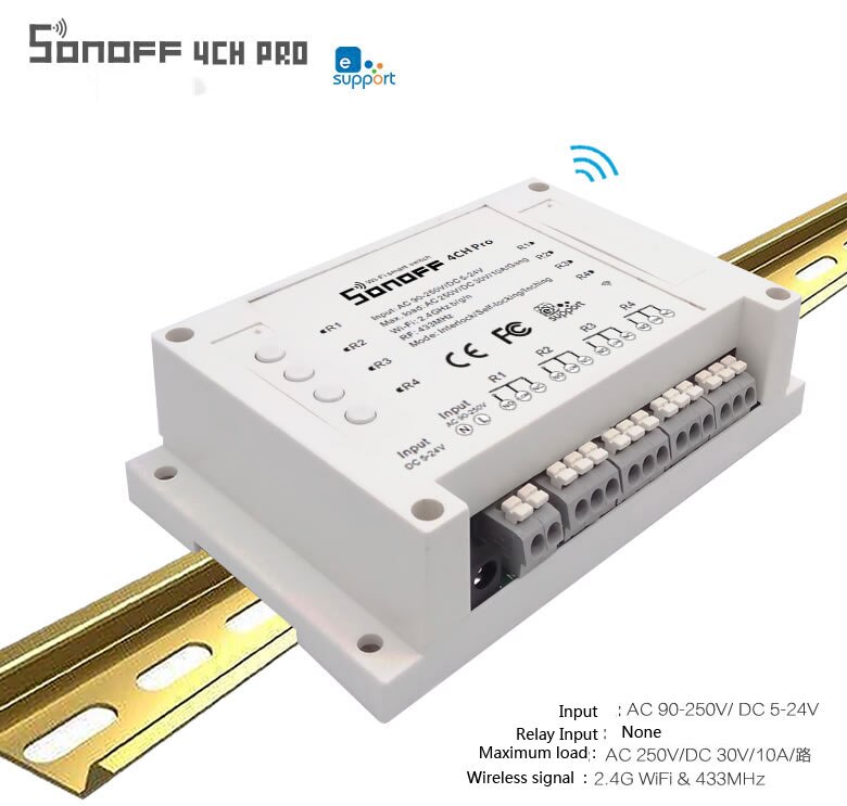 Sonoff 4CH Pro R3 Wireless Switch RF 433MHz RF WiFi Smart Home WiFi Light Switch4 Gang 3 Working Modes Inching Interlock Alexa