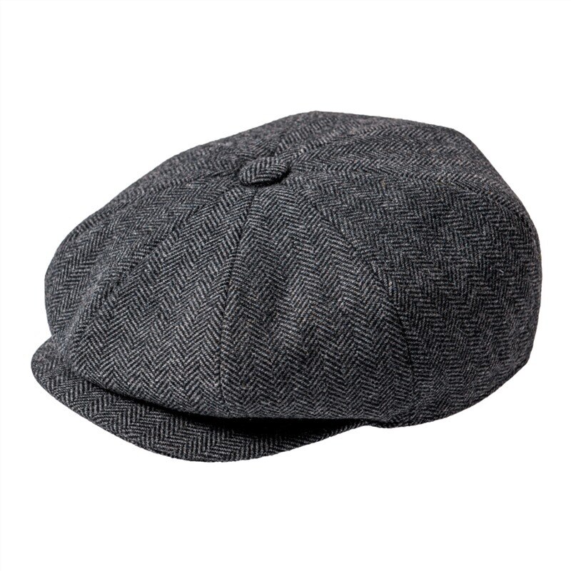 JANGOUL Newsboy Caps Men Wool Blend Flat Cap 8 Panel Male Hat Driving Hats with Button Front 810: Gray / 61 cm