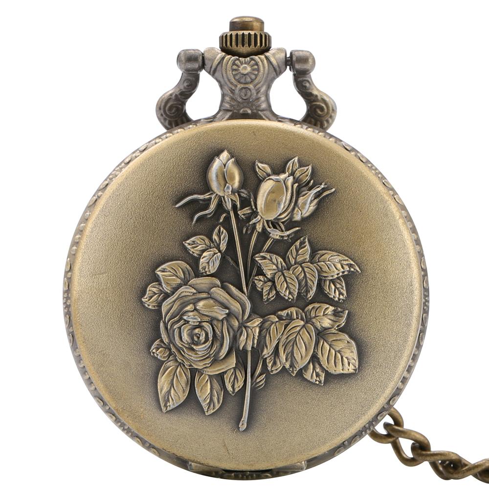 Antiek Brons Rose Bloemen Volledige Hunter Quartz Zakhorloge Steampunk Ketting Retro Trui Hanger Klok Mannen Vrouwen