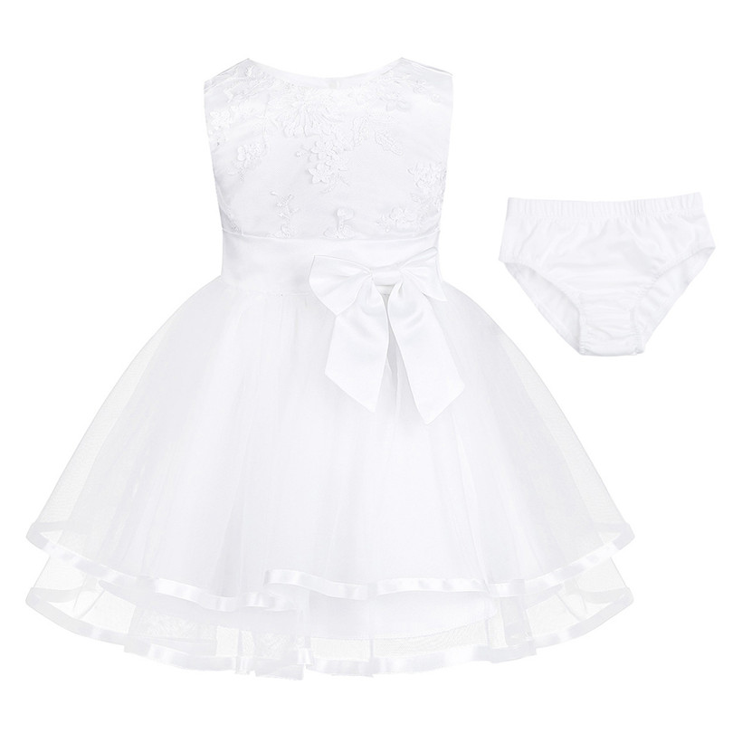 Iequel-vestido blanco para niña pequeña, ropa de infantil con lazo grande para primer cumpleaños, vestidos formales con tutú: White / 24 meses