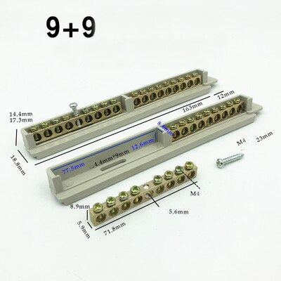 1pcs Distribution box circuit box ground connection zero copper wiring terminal row zero ground strip zero ground row: cyan