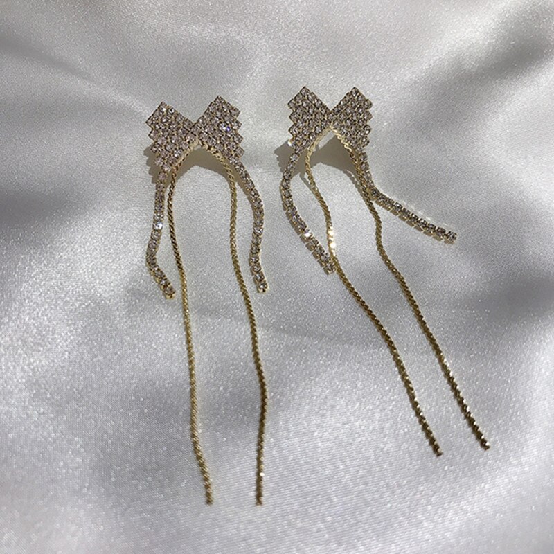 Moda pequena arco bowknot pingentes brincos feminino strass carreira escritório geometria brilhando brincos jóias coreano charme