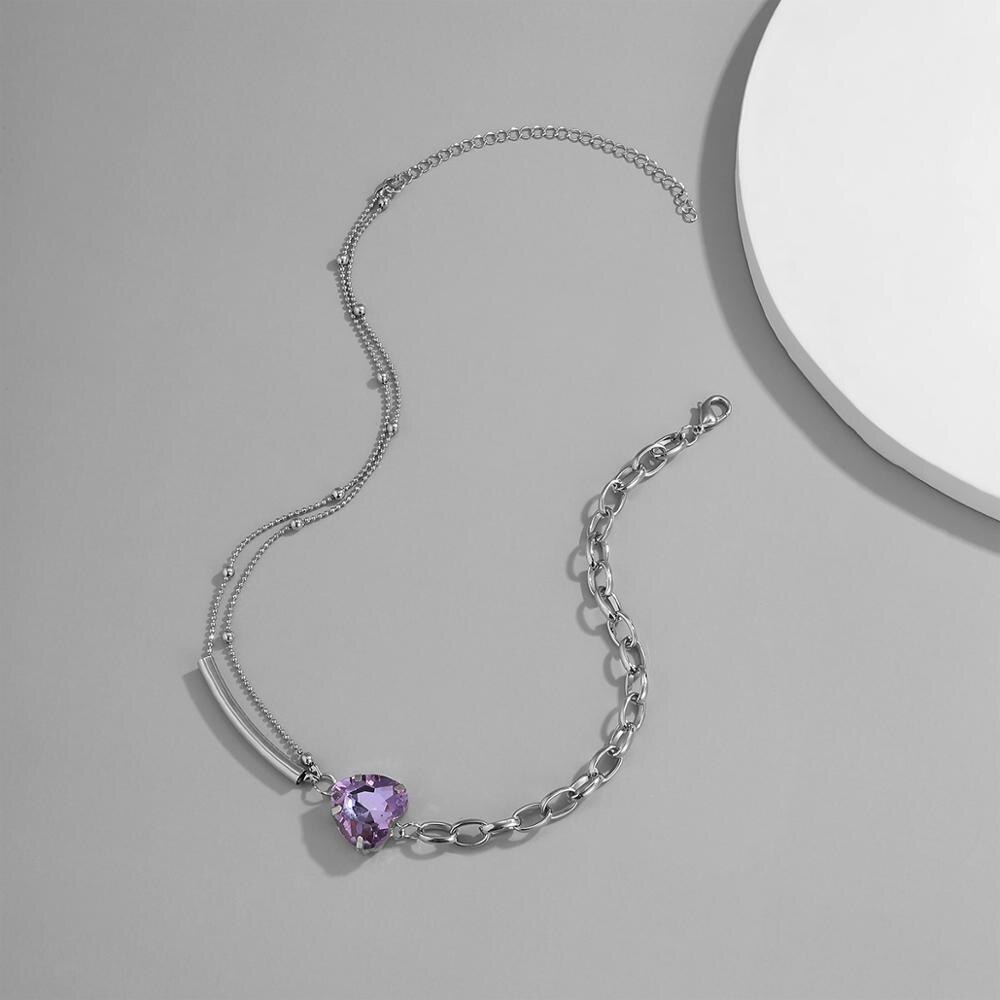 Collier ras du cou en cristal pour femmes, Vintage, couleur argent, acier inoxydable, strass, violet, pendentif, bijoux esthétiques