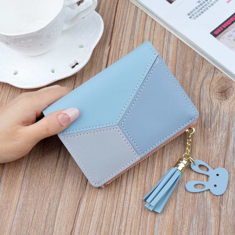 Patch Short Women Wallets Cute Zipper Candy Color Wallet Female Small Women Zipper Purse Card Holder Cartera Mujer: Blue