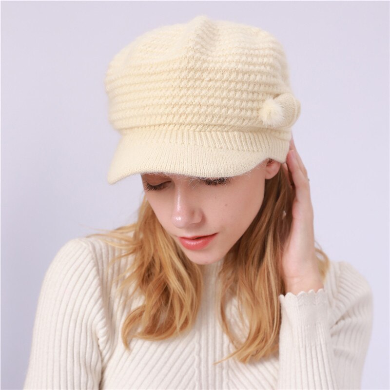 Winter Hat for Women Ladies Knitted Crochet Warm Slouchy Knit Baggy Ski Newsboy Caps Casual Plain Sweet casquette: F
