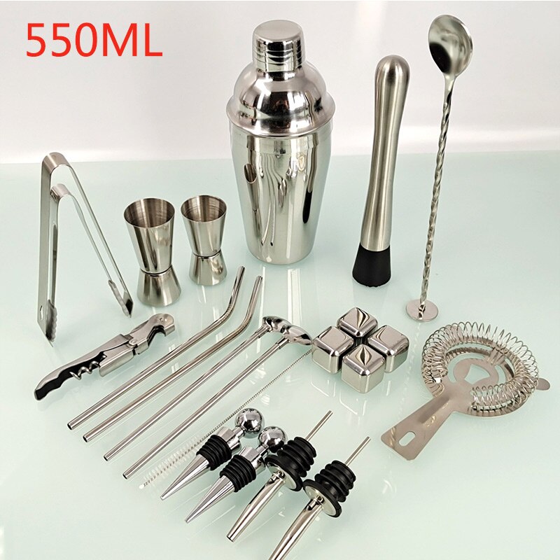 22pcs Stainless Steel Cocktail Shaker Mixer Wine Martini Boston Shaker For Bartender Drink Party Bar Tools 550ML/750ML: C