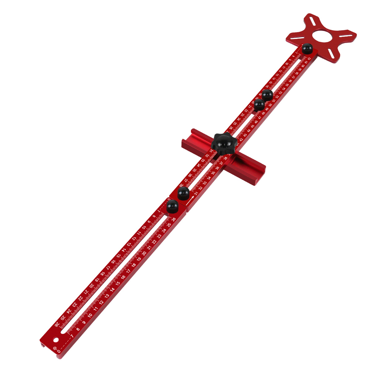 Support de rainure de fraisage de routeur 3 en 1, gabarit de coupe circulaire de routeur à rayon de 9 à 61cm, gabarit de matériel d'armoire en aluminium pour le travail du bois: Rouge